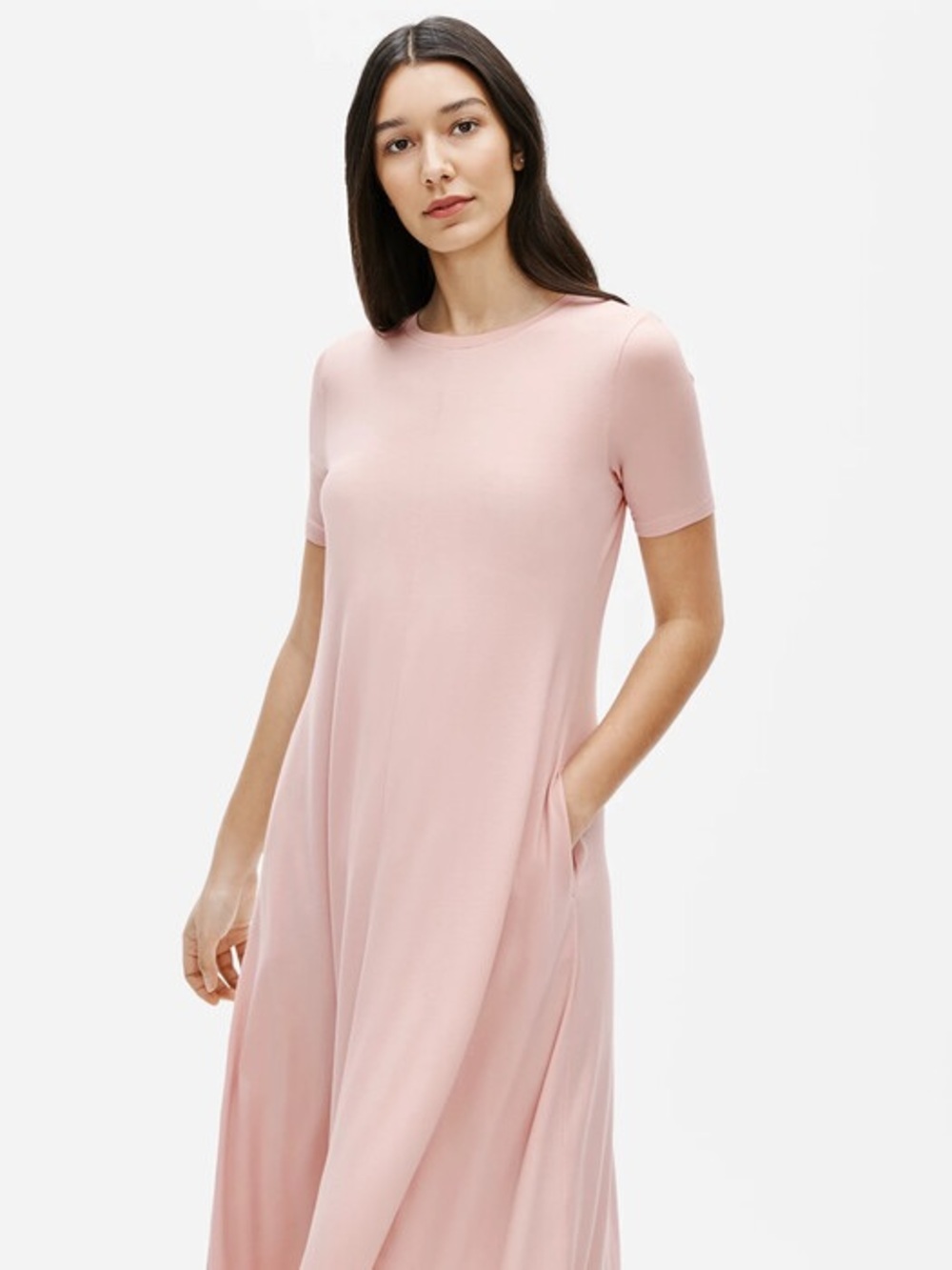 Eileen Fisher Fine Jersey Crew Neck Maxi Dress in blush small